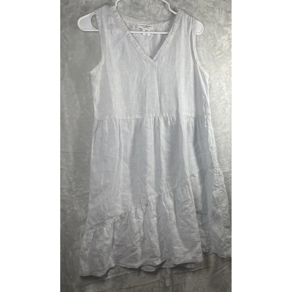 Lucky Brand Nautical Blue & White Striped Sleeveless Linen Dress XS Beach Cruise